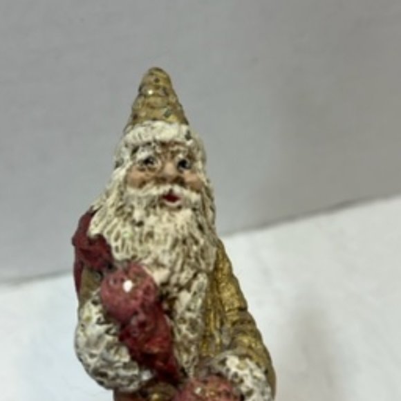 VTG Christmas Santa Mini Statue Gold Robe Red Toy Bag Lantern 3.75" Tall - Picture 4 of 7